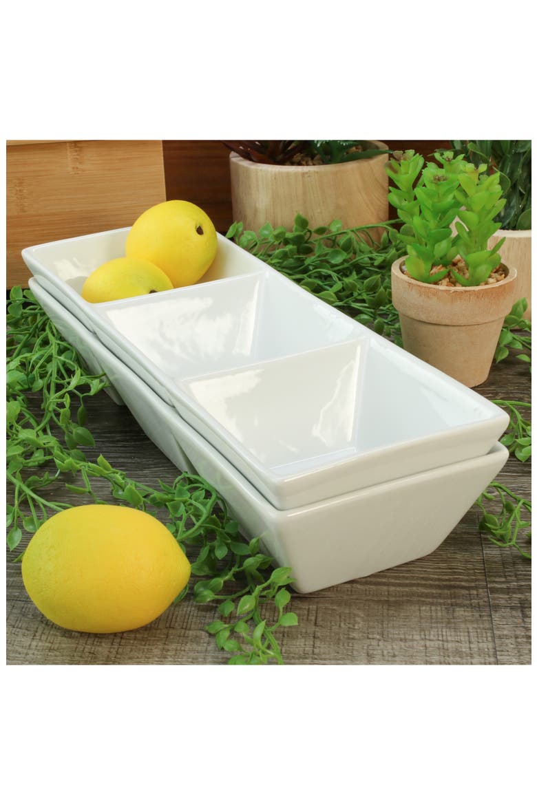 Set of 2 3-Compartment Serving Bowls, Alternate, color, WHITE