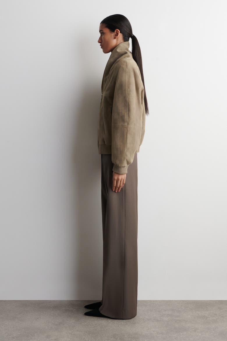 Shawl-collar Suede Bomber Jacket, Alternate, color, BEIGE