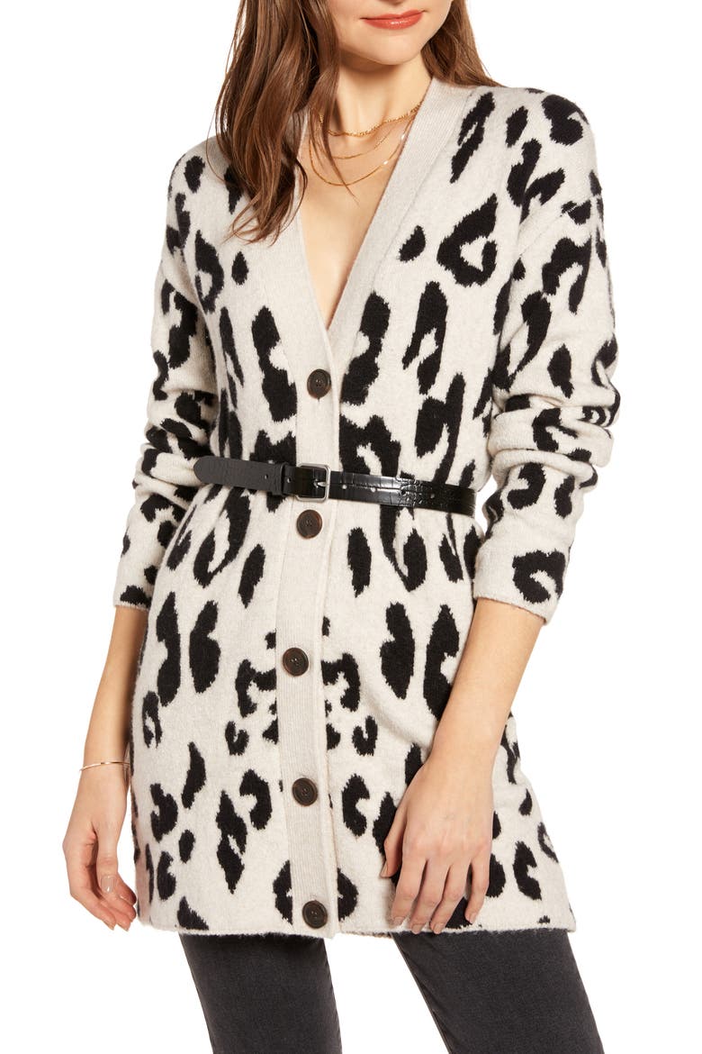 Leopard V-Neck Cardigan (Nordstrom Exclusive), Main, color, BEIGE OATMEAL LEOPARD