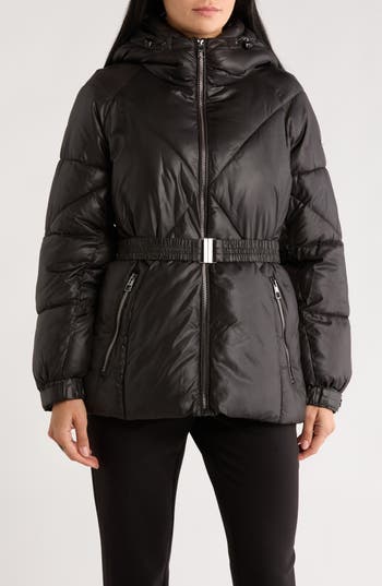 Bcbgeneration Missy Belted Puffer Coat In Black