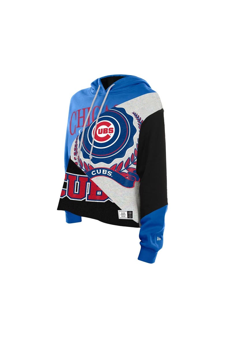 Women's New Era  Chicago Cubs Upcycled Color Block Cropped Boxy Hoodie, Alternate, color, Blue