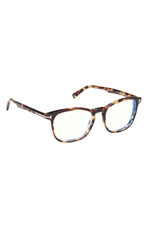 Tom Ford 52mm Square Optical Glasses In Havana/t Logo/blue Block
