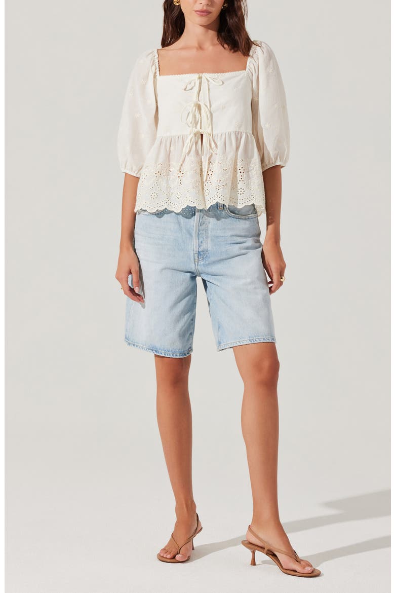 Ezmae Tie Front Top, Alternate, color, CREAM
