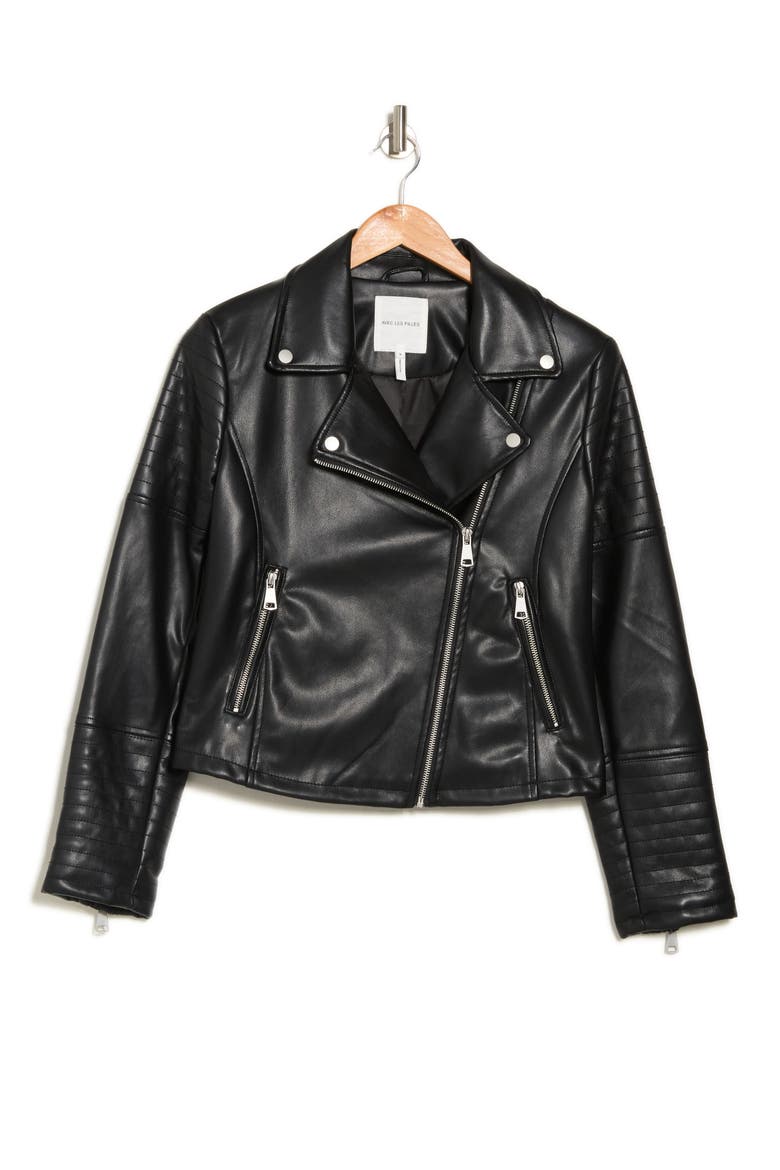 Faux Leather Crop Moto Jacket, Alternate, color, BLACK