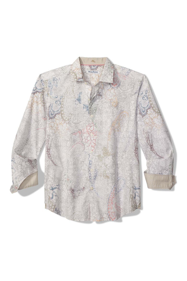 Saldana Paisley Cotton & Silk Button-Up Shirt, Main, color, CLOUD CREAM