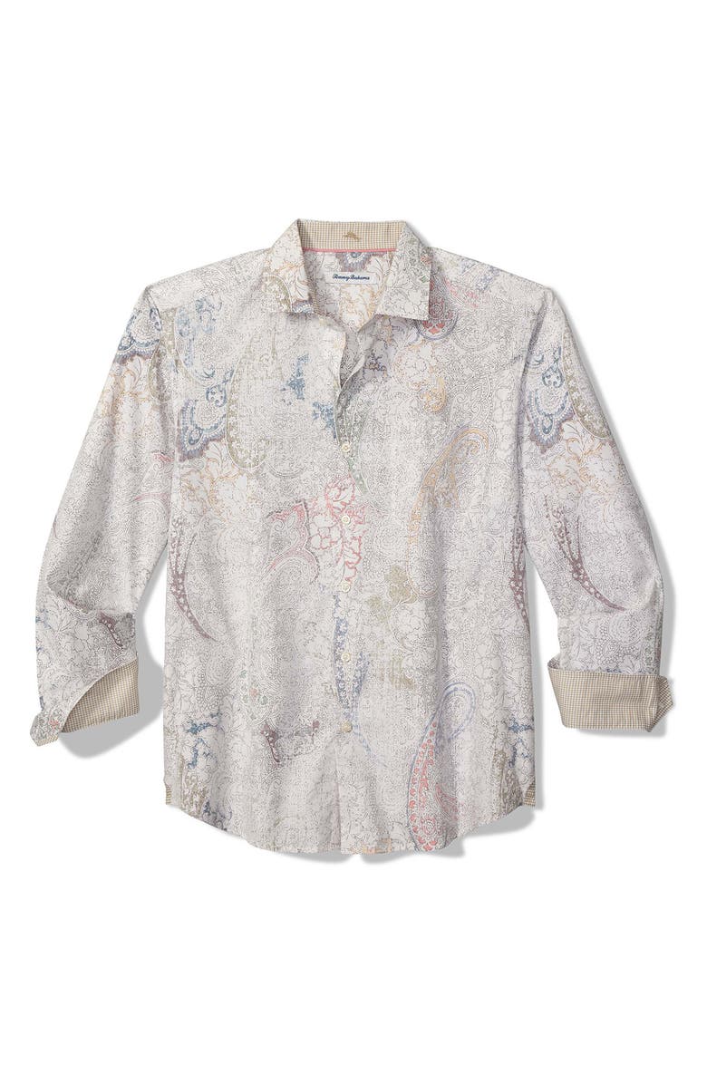 Tommy Bahama Saldana Paisley Cotton & Silk Button-Up Shirt, Main, color, Cloud Cream