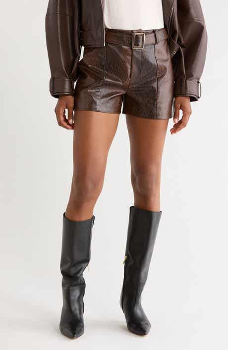 Belted Faux Snakeskin Shorts