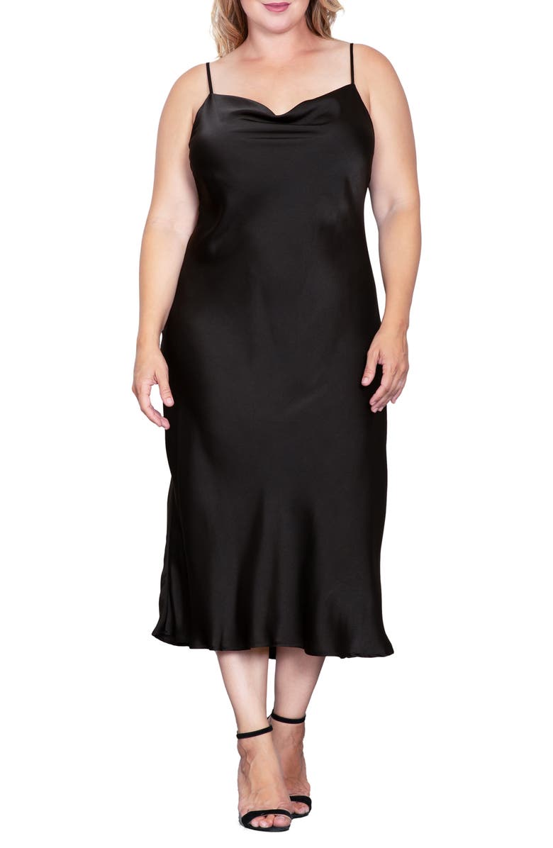 Standards & Practices Cowl Neck Satin Dress, Main, color, Black