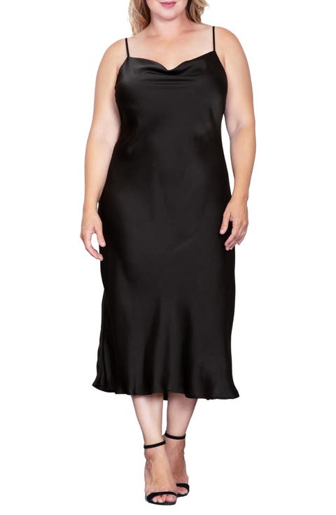 Cowl Neck Satin Dress (Plus)