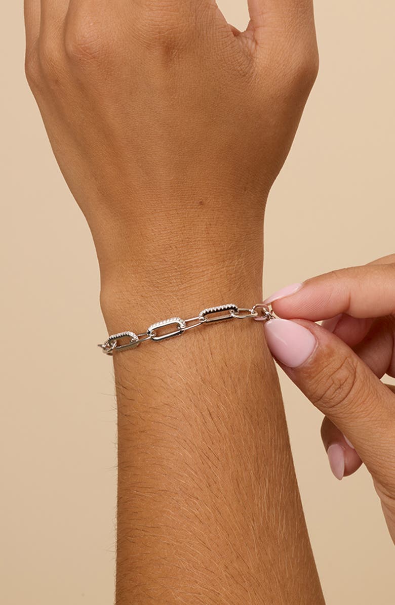 Sterling Forever Hallie Paper Clip Chain Bracelet, Alternate, color, Silver
