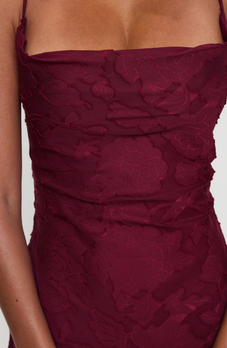 Princess Polly Celina Floral Jacquard Strappy Back Gown, Alternate, color, Burgundy Burnout