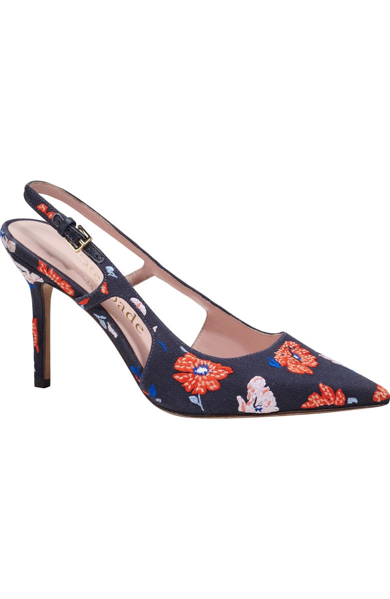 Kate Spade New York valerie embroided pointed toe slingback pump, Main, color, Cptn Nvy Dotty Flora