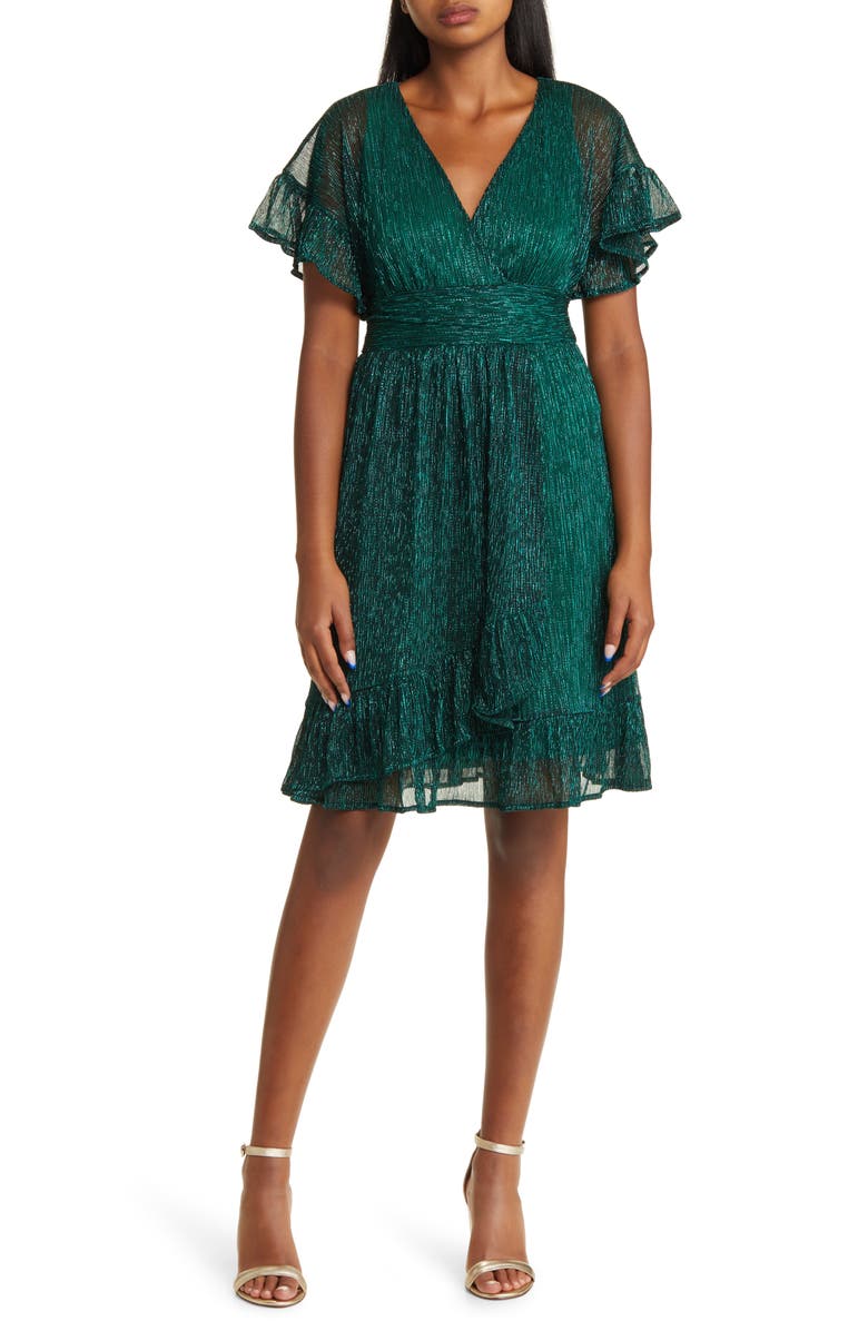 Lilly Pulitzer<sup>®</sup> Sinclare Flutter Sleeve Shimmer Faux Wrap Dress, Main, color, 