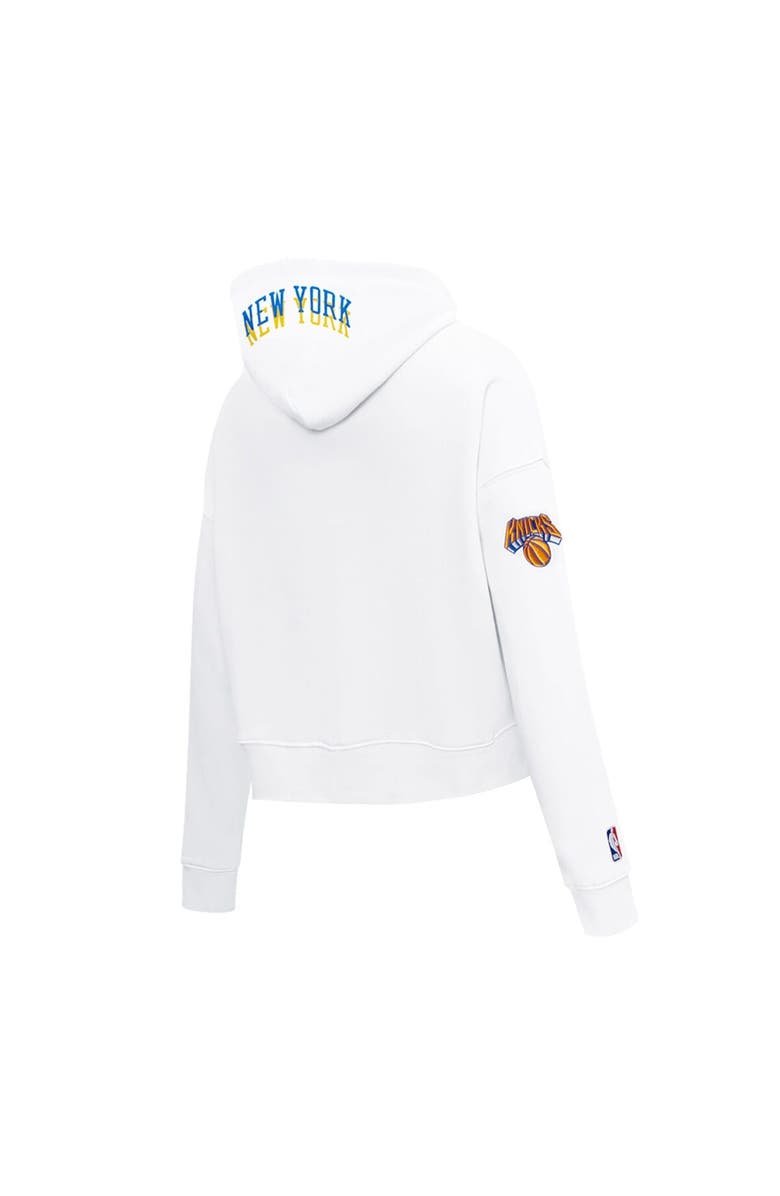 PRO STANDARD Women's Pro Standard White New York Knicks 2024/25 City Edition Chenille Applique Cropped Pullover Hoodie, Alternate, color, 