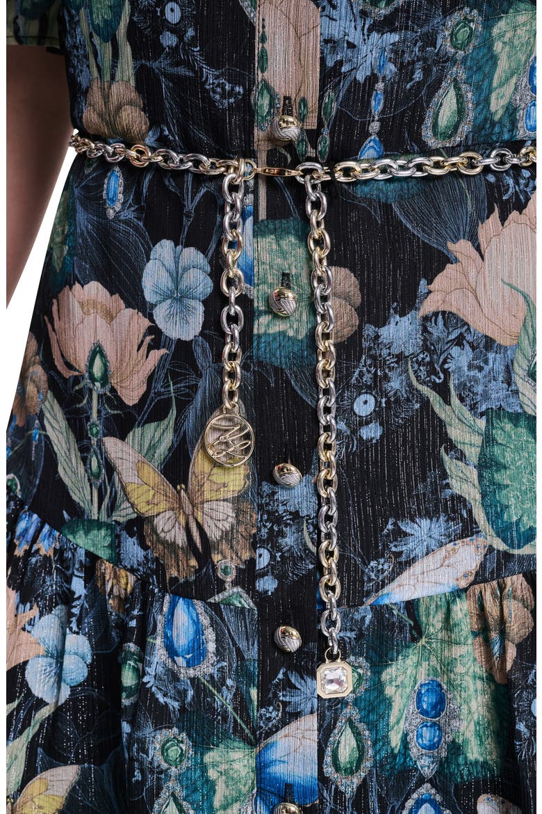 Metallic Crinkled Ruffled Dress, Alternate, color, BLACK MULTI