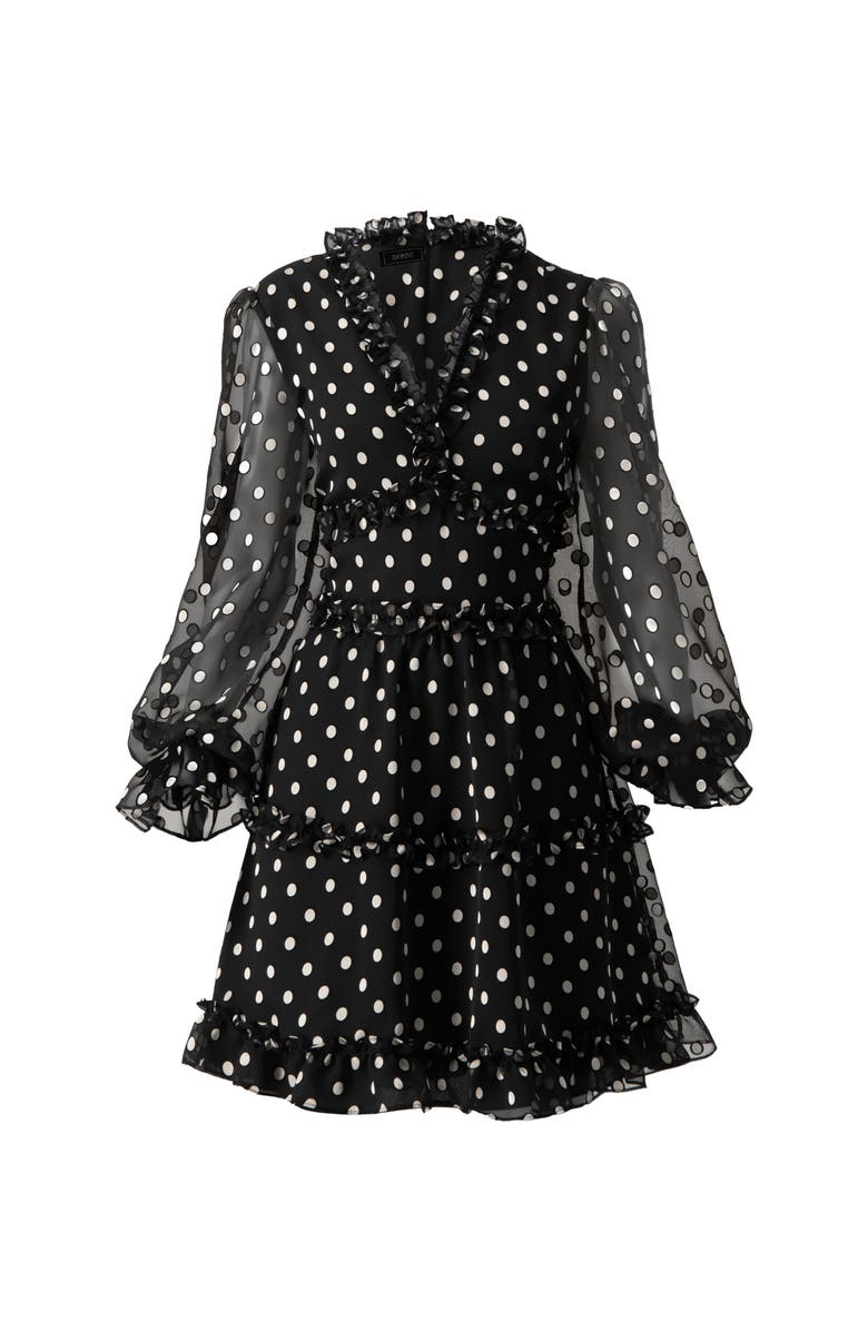 IVONNE Polka Dot Ruffled Short Dress, Alternate, color, Black