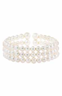 EFFY Sterling Silver 5.5–8.5mm Freshwater Pearl Triple Row Cuff Bracelet