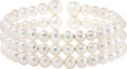 EFFY Sterling Silver 5.5–8.5mm Freshwater Pearl Triple Row Cuff Bracelet