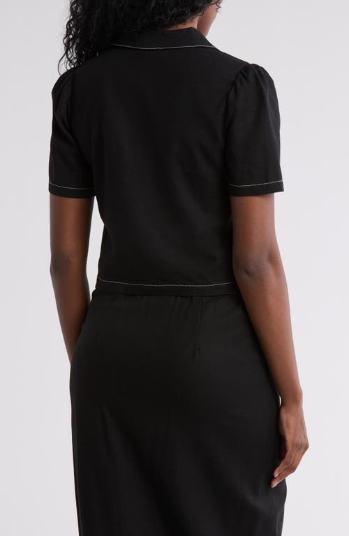 Love By Design Abby Button Front Short Sleeve Top In Black