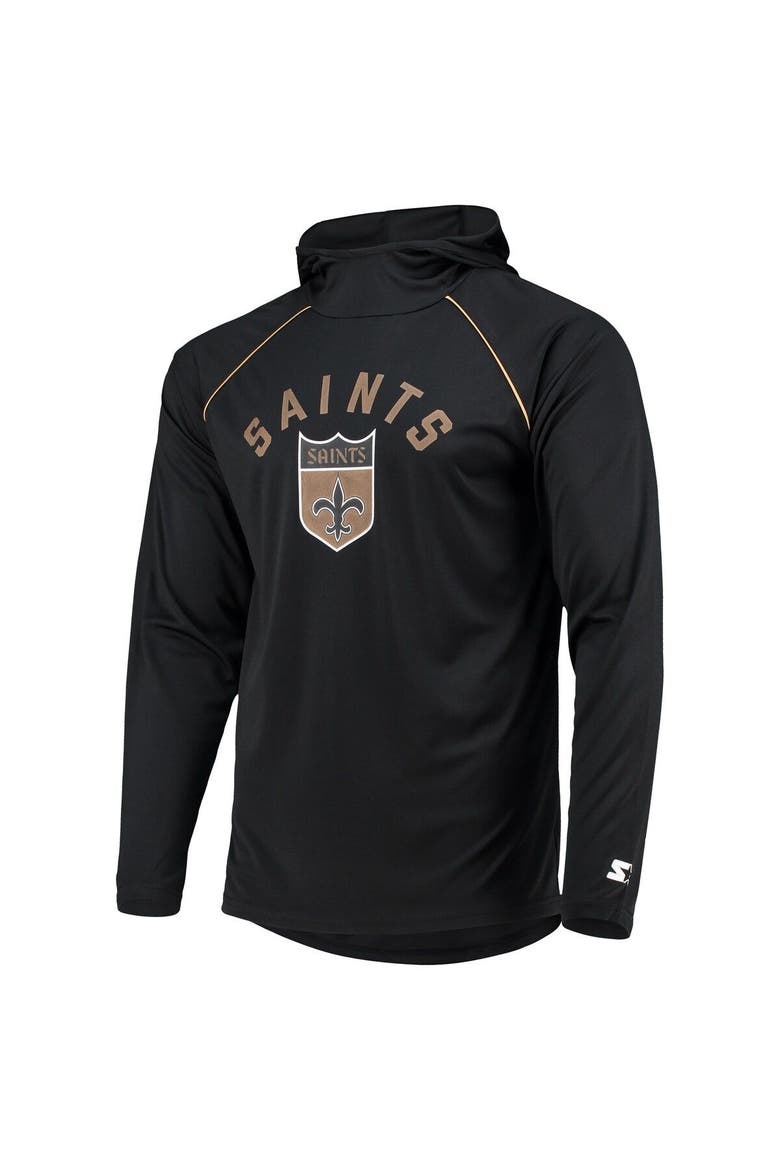 Men's Starter Black New Orleans Saints Throwback Raglan Hoodie Long Sleeve T-Shirt, Alternate, color, Black