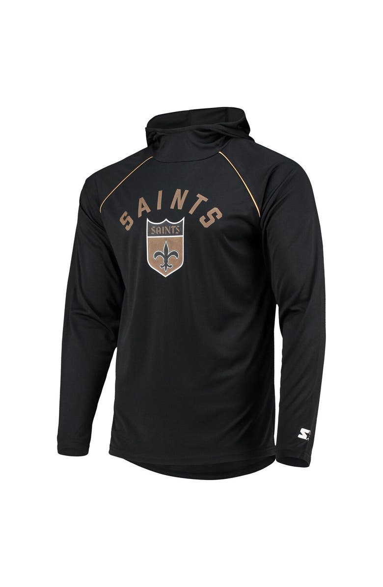 STARTER Men's Starter Black New Orleans Saints Throwback Raglan Hoodie Long Sleeve T-Shirt, Alternate, color,