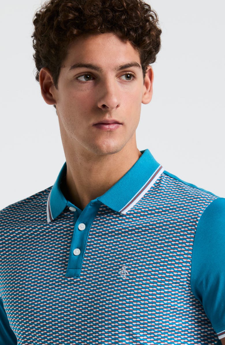 Original Penguin Geometric Print Cotton Polo, Alternate, color, Mosaic Blue