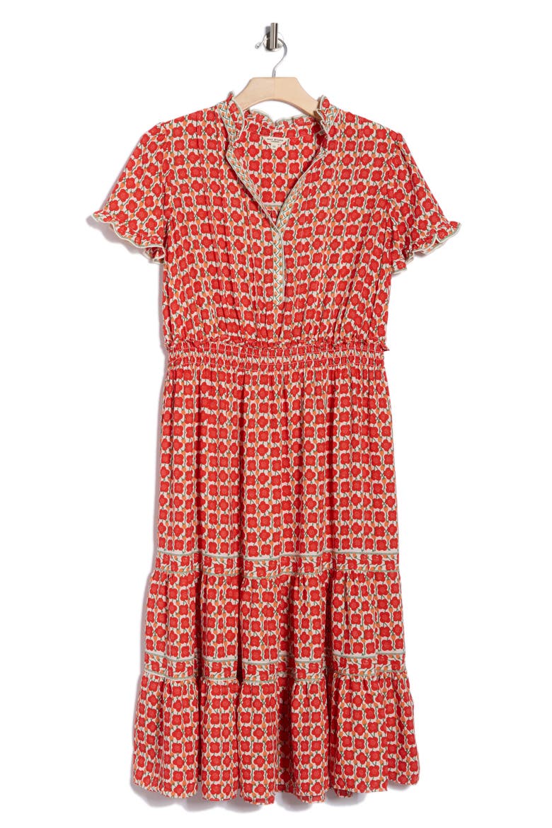 Flutter Sleeve Tiered Maxi Dress, Alternate, color, CREAM/ PAPAYA MINI POPPY