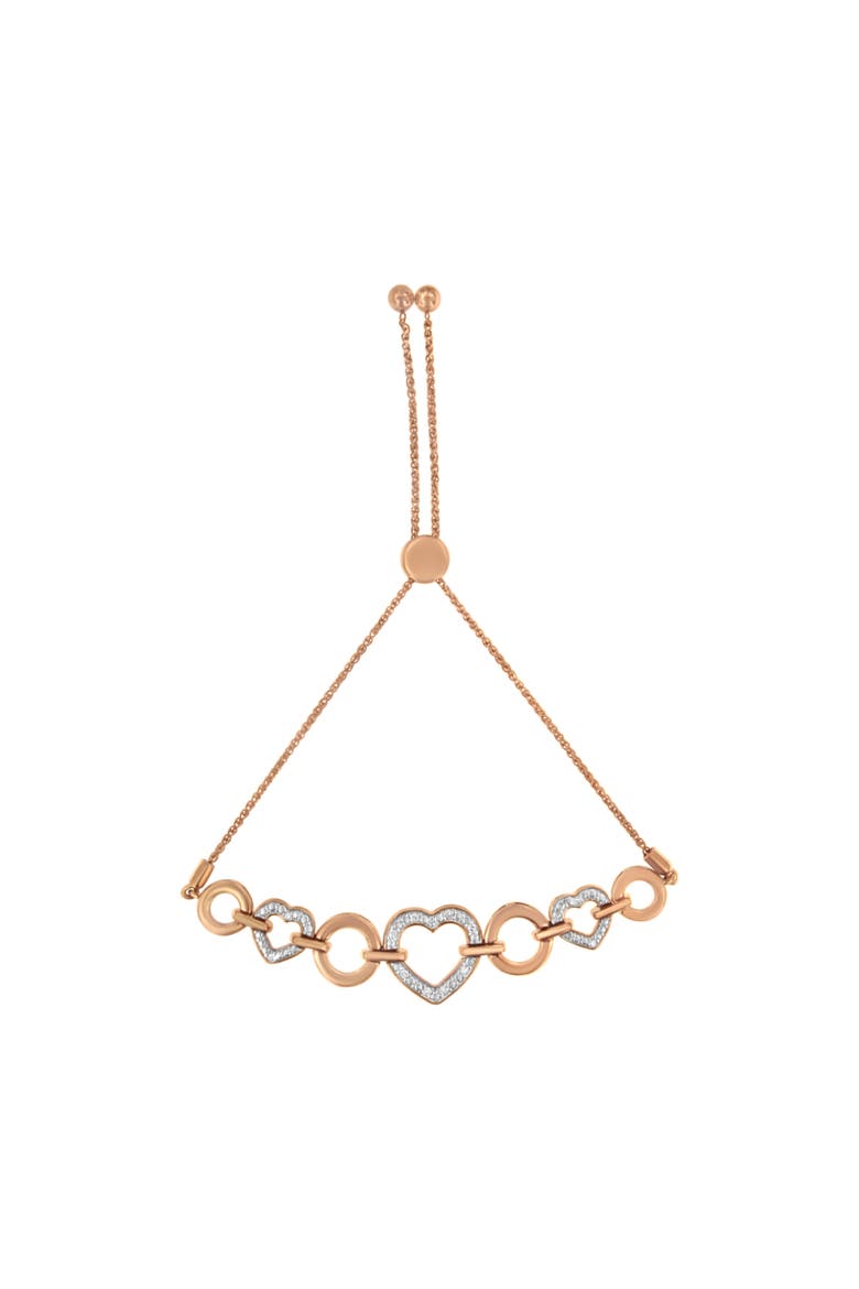 10K Rose Gold over Silver 1/10 Cttw Diamond Heart Link Adjustable Bolo Bracelet, Main, color, Pink