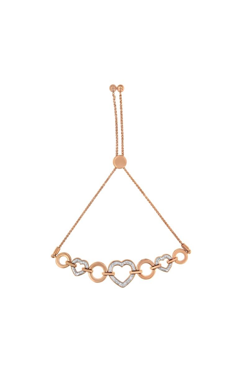 Haus of Brilliance 14K Rose Gold Plated Silver Diamond Accent Circle and Heart Link Bolo Bracelet, Main, color, White
