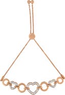 Haus of Brilliance 14K Rose Gold Plated Silver Diamond Accent Circle and Heart Link Bolo Bracelet