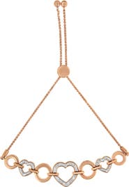 Haus of Brilliance 14K Rose Gold Plated Silver Diamond Accent Circle and Heart Link Bolo Bracelet