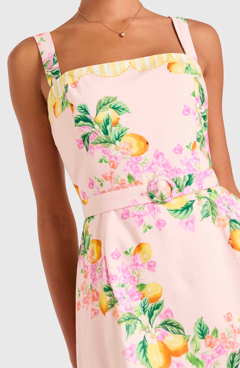 Amanda Uprichard Judie Lemon Print Belted Linen Blend Romper, Alternate, color, Limoncello Print