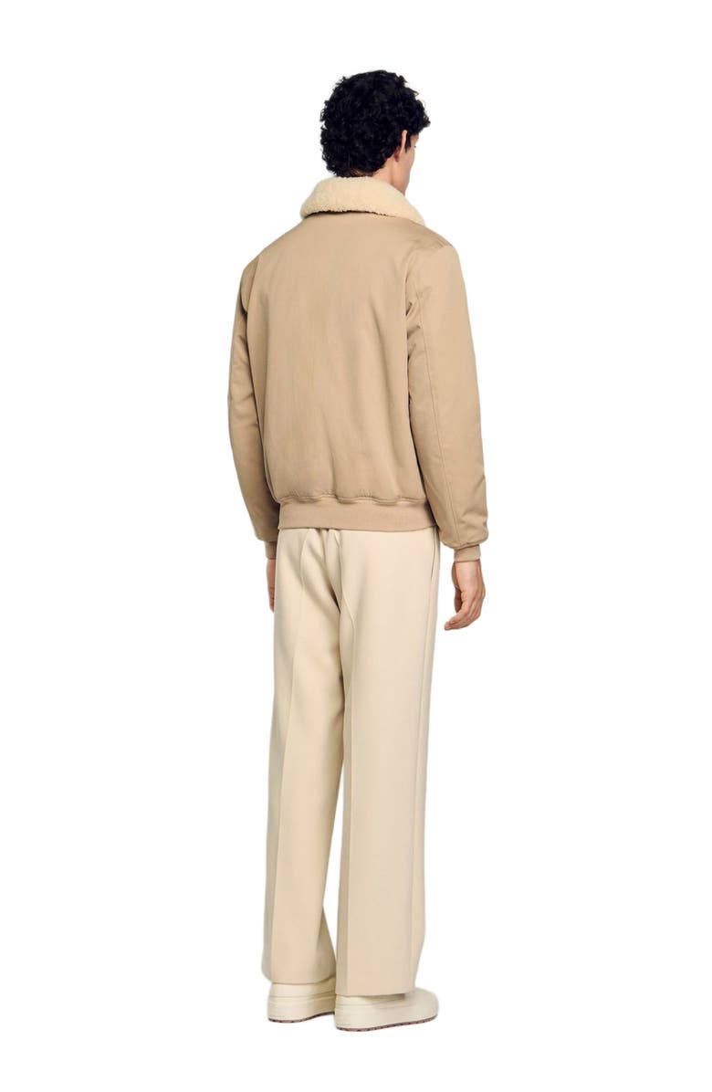 SANDRO Shearling collar aviator jacket, Alternate, color, Sand