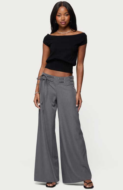 Edikted Willard Baggy Belted Lace-up Pants In Gray