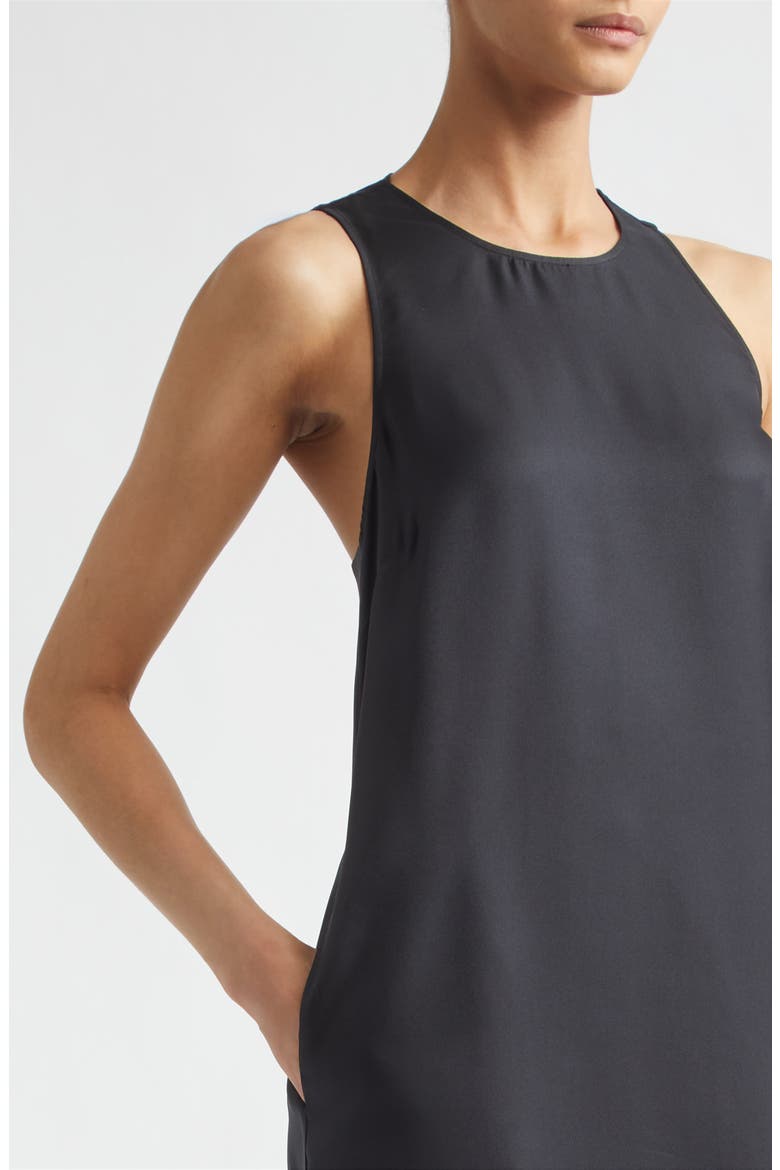 Paloma Twist Detail Silk Twill Dress, Alternate, color, BLACK