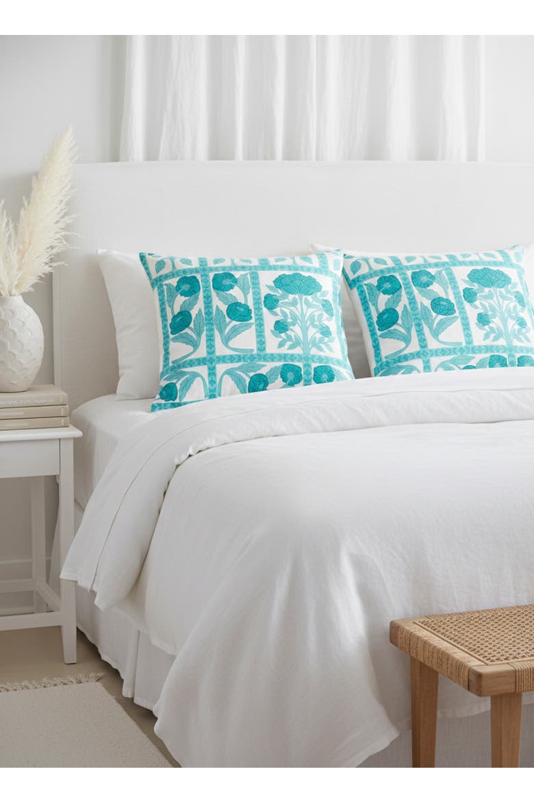 Blossom Field Linen Euro Pillow with Down Alternative Insert, Alternate, color, Teal