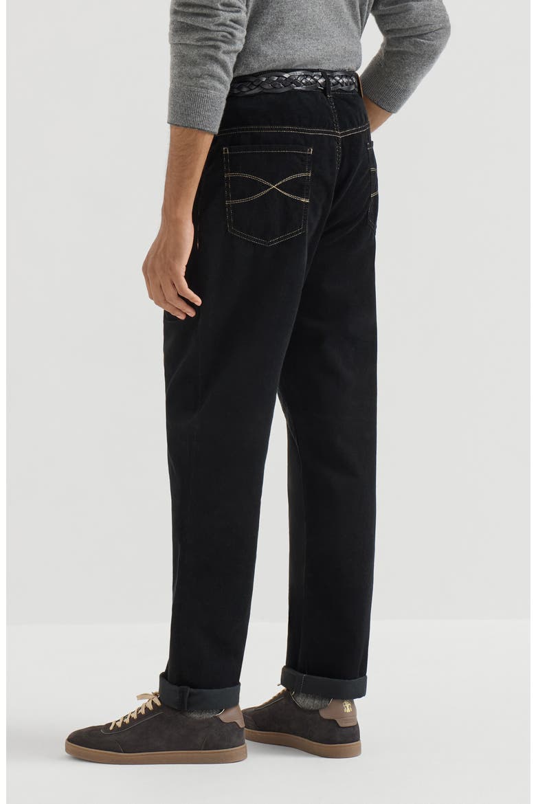 Garment-dyed five-pocket trousers in cotton narrow wale corduroy, Alternate, color, Black