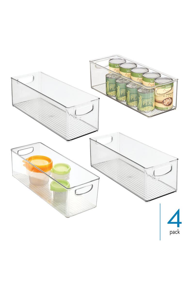 Linus Plastic Stackable Pantry Bin with Handles, Set of 4, Clear, Made in USA, Alternate, color, Clear