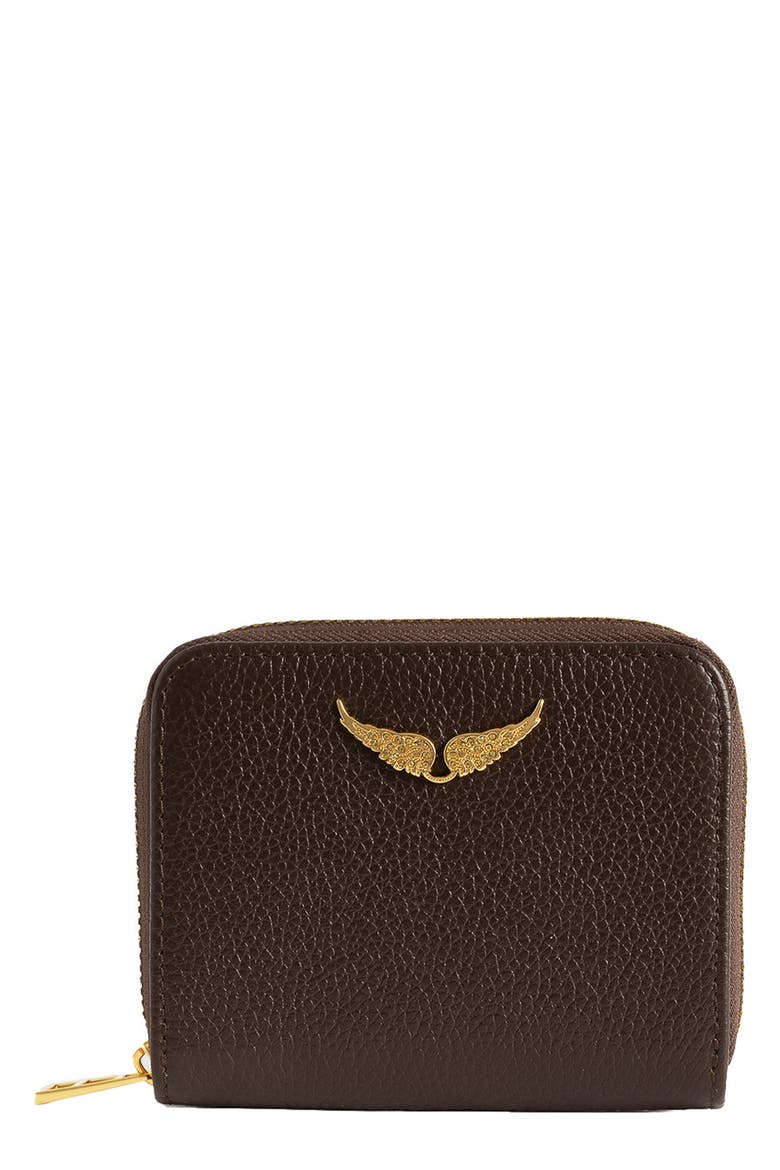 Mini Grained Leather Card Case, Main, color, BROWNIE
