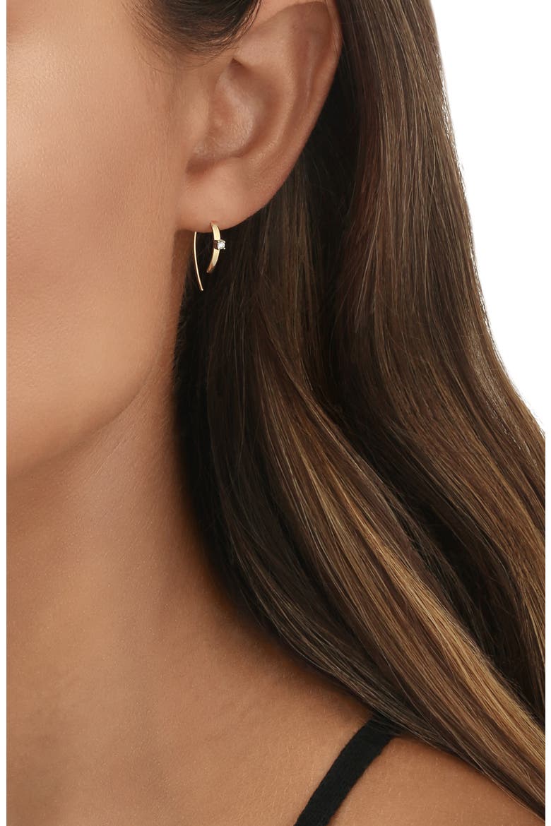 14K Gold Mini Flat Diamond Hoop Earrings, Alternate, color, WHITE GOLD