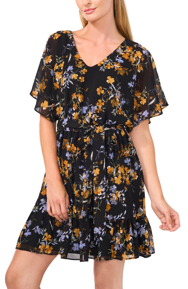 CeCe Tiered Tie Waist Dress, Alternate, color, 