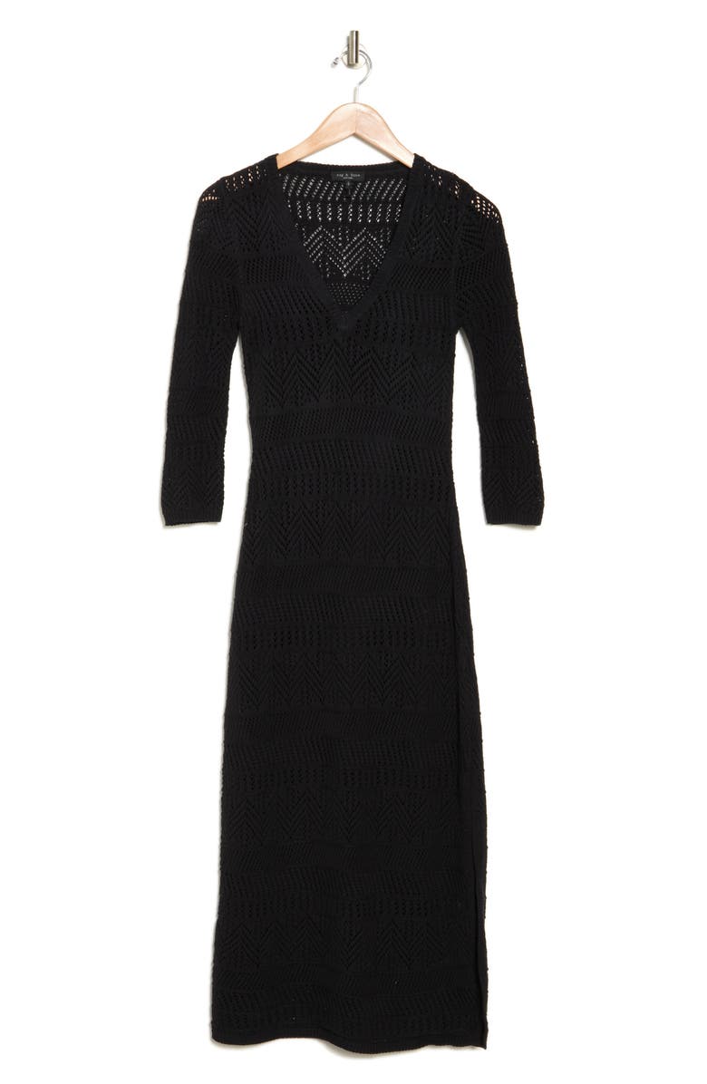 rag & bone Renee Pointelle Cotton Blend Midi Dress, Alternate, color, 