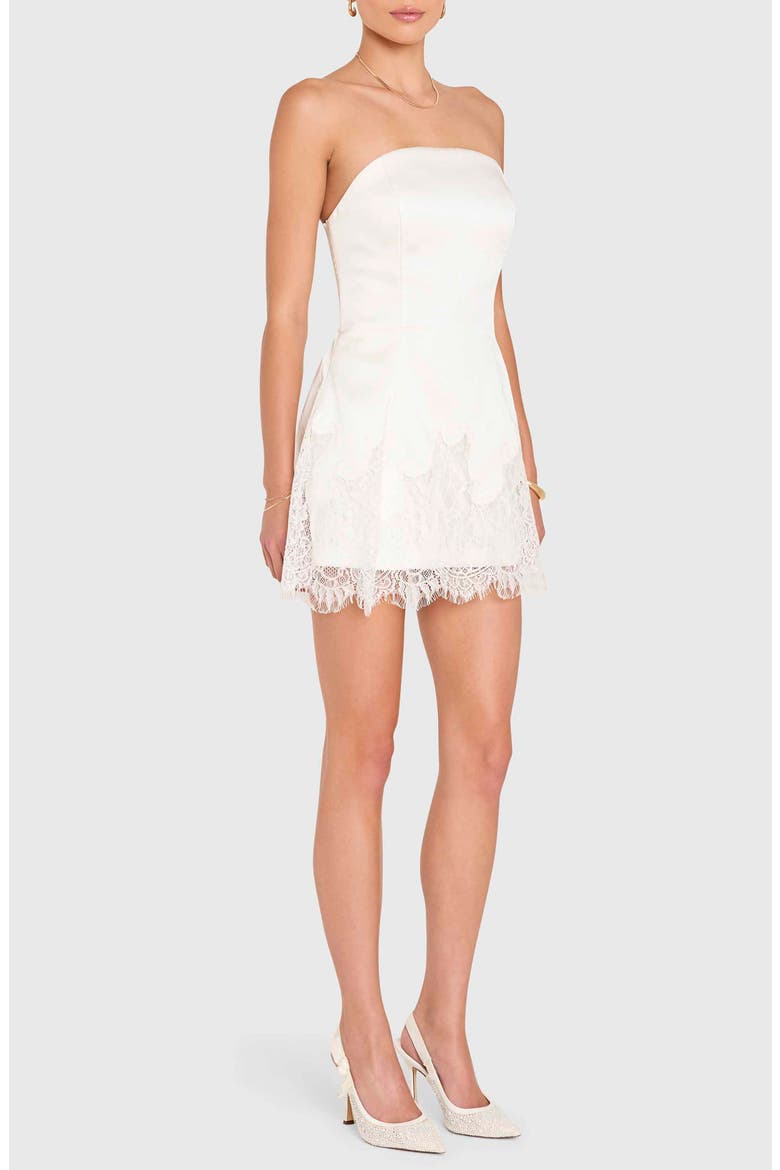 Romilly Lace Hem Strapless Romper, Alternate, color, WHITE