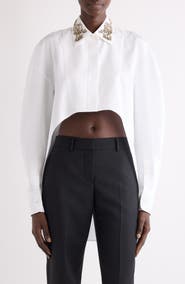 Givenchy Embellished High-Low Cotton Poplin & Piqué Button-Up Shirt