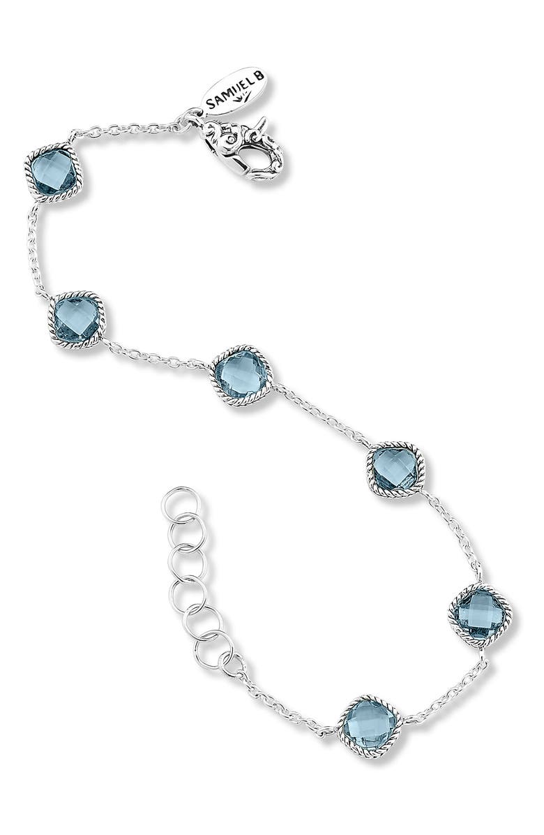 SAMUEL B. Sterling Silver Cushion Cut Semi-Precious Stone Station Bracelet, Alternate, color, Blue