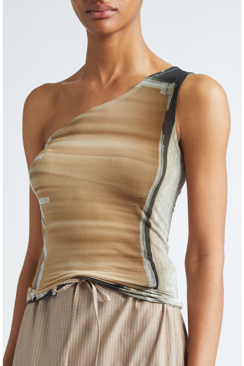 Colu Construction Print One-Shoulder Top, Alternate, color, BROWN