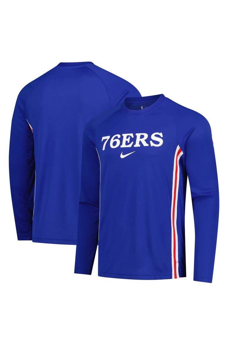 Men's Nike Royal Philadelphia 76ers 2025/26 Authentic Pre-Game Legend Dri-FIT Long Sleeve Shooting Shirt, Main, color, Royal