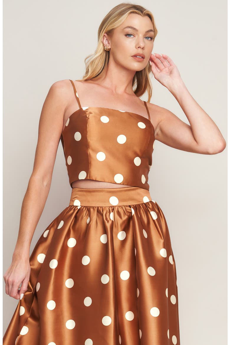 Polka Dot Satin Crop Top, Alternate, color, CARAMEL