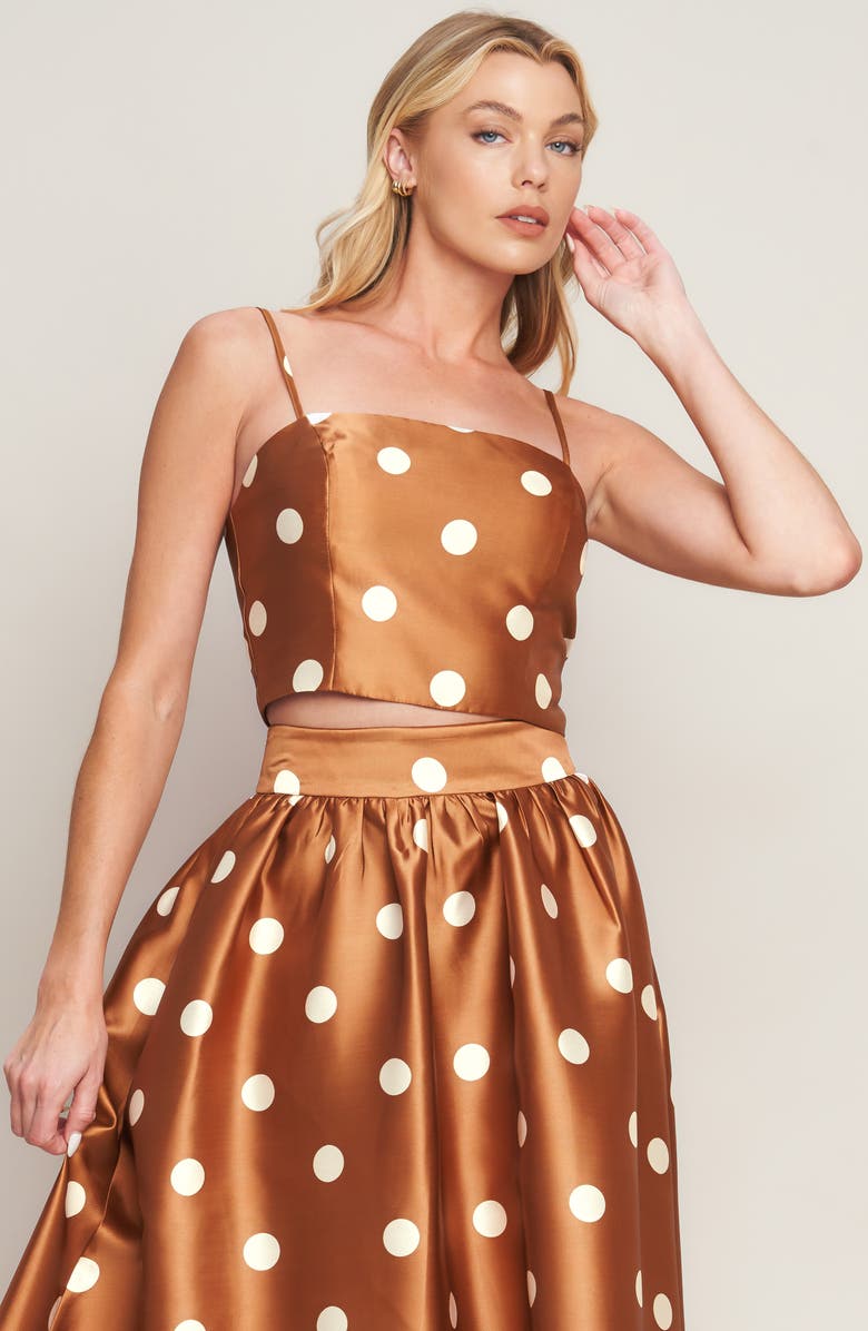 FLYING TOMATO Polka Dot Satin Crop Top, Alternate, color, Caramel