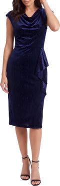 London Times Velvet Burnout Cowl Neck Sheath Dress